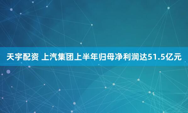 天宇配资 上汽集团上半年归母净利润达51.5亿元